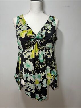 Y2K Vintage Dressbarn Baby Doll‎ Floral Flowy Top Asymmetrical Hem Size Large